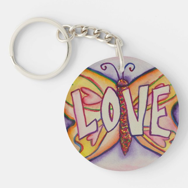 Love Word rose papillon Porte - clé Pendentif d'ar (Devant)