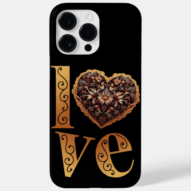 Love word with romantic filigree pink heart Case-Mate iPhone case (Back)