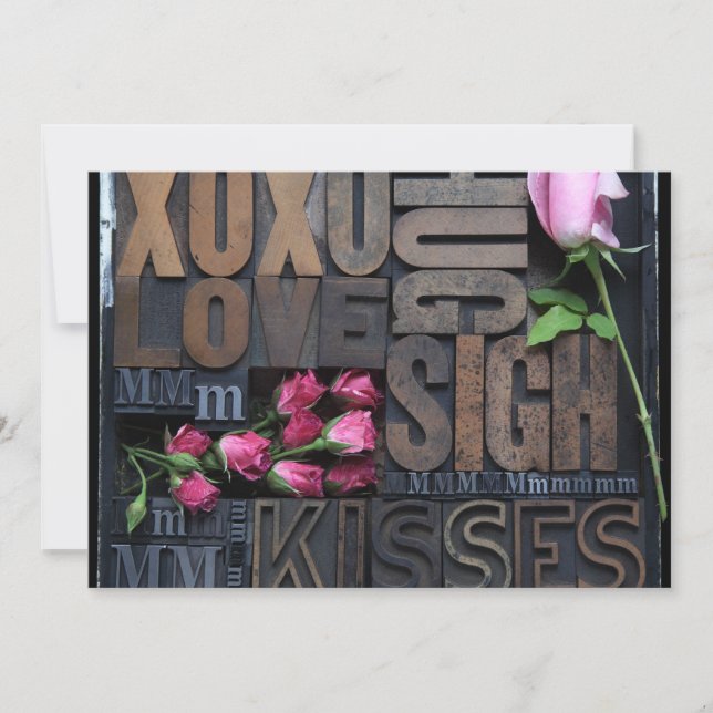 love words in letterpress type invitation (Front)