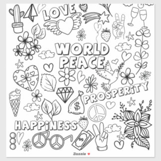 Love World Peace Prosperity Happy Colouring Sticke