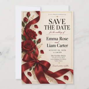 Love Worth Celebrating Red Bow Save the Date Invitation