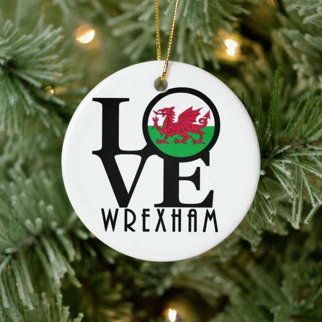 LOVE Wrexham Wales  Ceramic Ornament (Tree)