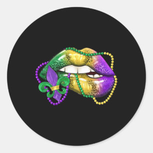 Love Y Lips Mardi Gras Carnival Fat Tuesday Men Wo Classic Round Sticker