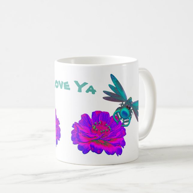 Love Ya Cute Dragonfly Zinnia Flower  Coffee Mug (Front Right)