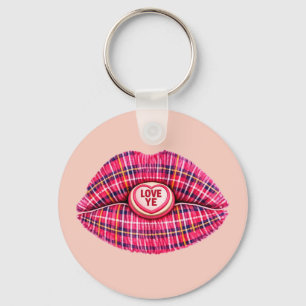 Love Ye Scottish Tartan Kiss Lips Scotland pink Keychain