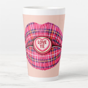 Love Ye Scottish Tartan Kiss Lips Scotland pink Latte Mug