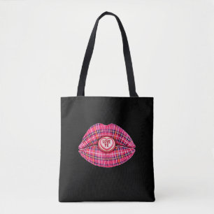 Love Ye Scottish Tartan Kiss Lips Scotland pink Tote Bag