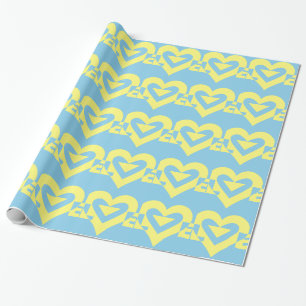 Love Yellow on Blue Wrapping Paper