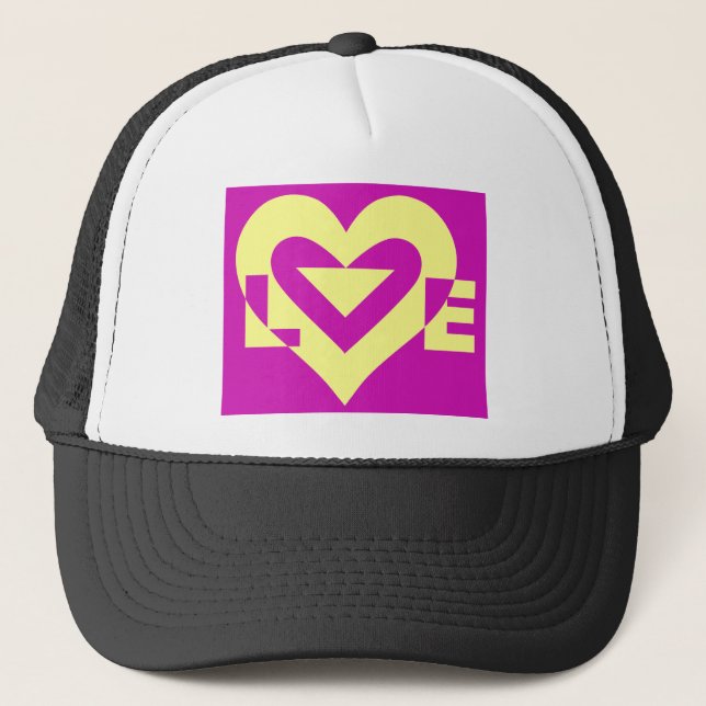 Love Yellow on Purple Trucker Hat (Front)