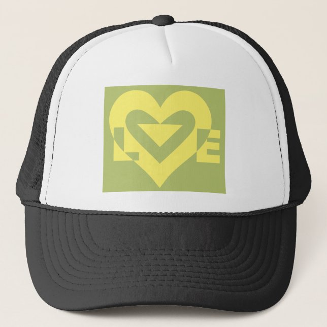 Love Yellow on Sage Green Trucker Hat (Front)
