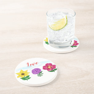 Love Yellow Purple Fuchsia Flowers Coaster