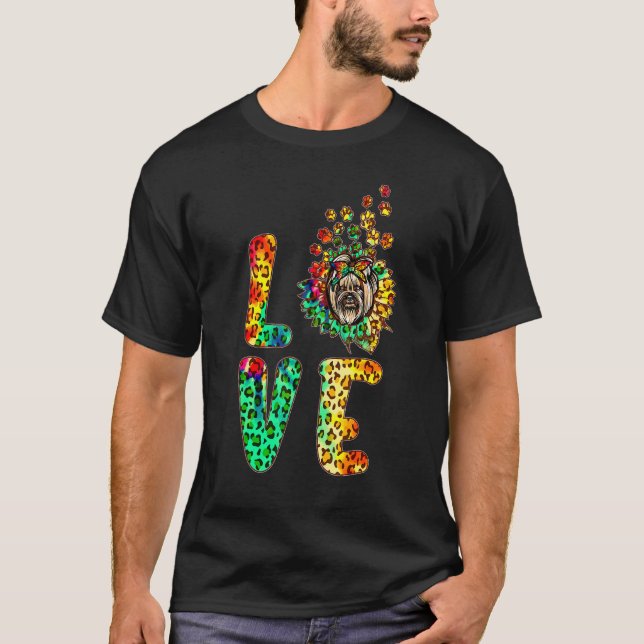 Love Yorkshire Terrier Sunflower Tie Dye Dog Mom M T-Shirt (Front)