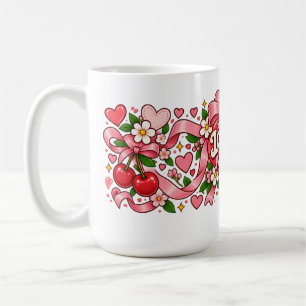 Love You a Bunch Pink Bow Heart Mug   Retro Coquet
