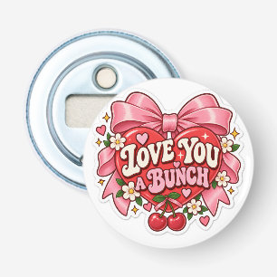 Love You a Bunch Retro Coquette Heart Bow Sticker Bottle Opener