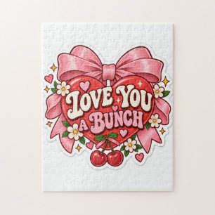 Love You a Bunch Retro Coquette Heart Bow Sticker Jigsaw Puzzle