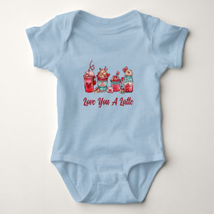 Love You A Latte Ruby Red On Blue Baby Bodysuit