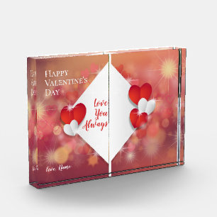 Love You Always Valentines Red Hearts Background Photo Block