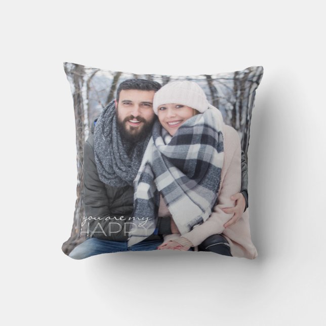 Love | YOU ARE MY HAPPY | Couple Photo Throw Pillow (Front)