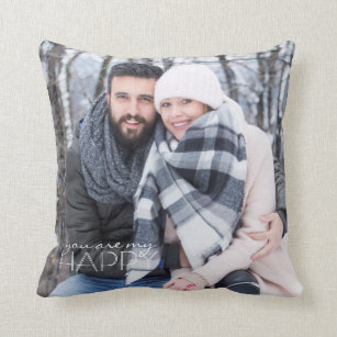 Love   YOU ARE MY HAPPY   Couple Photo Throw Pillow