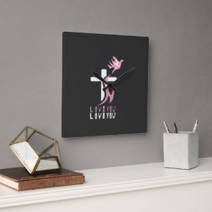Love you art design  square wall clock