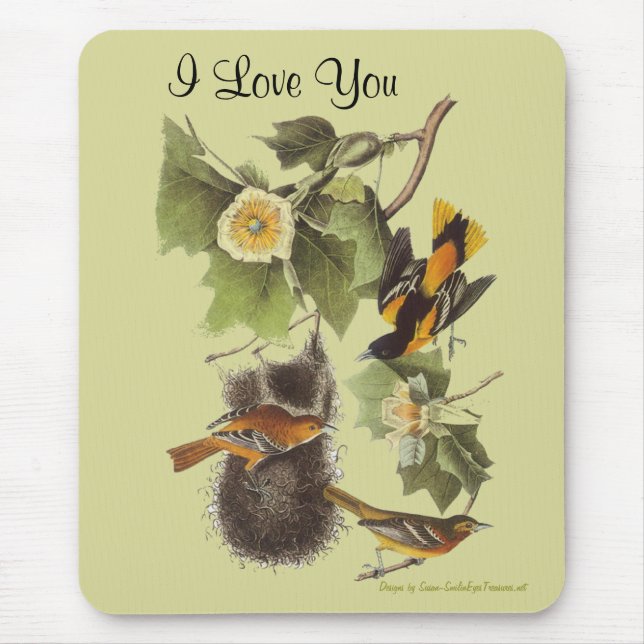 Love You Audubon Birds Personalized Mousepad (Front)