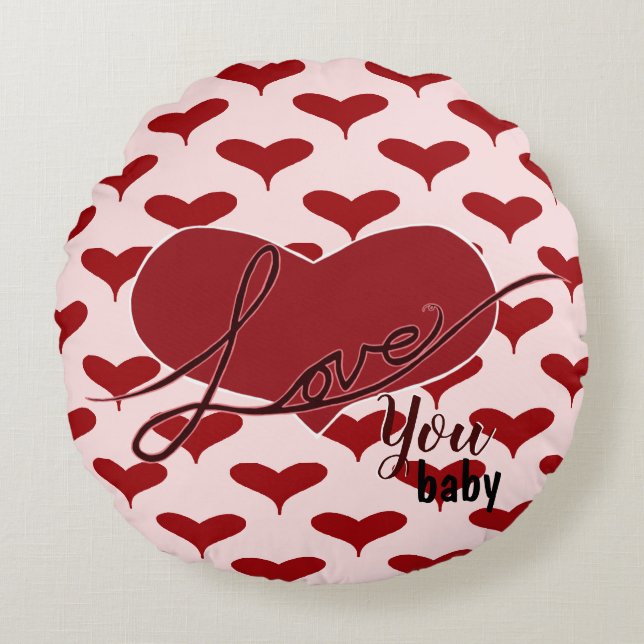 Love You ~ Baby ~ with Motif Round Pillow (Front)