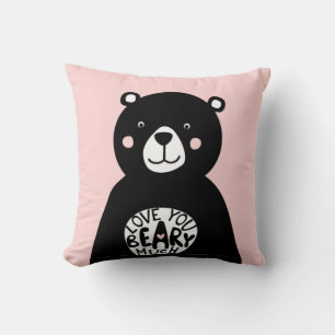 Love you Beary Much Black Bear Lettering Pink Throw Pillow