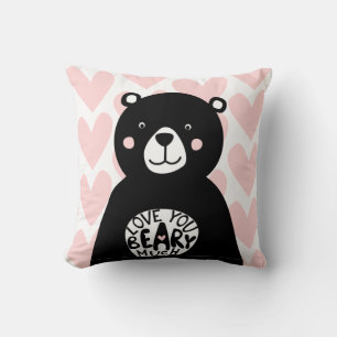 Love you Beary Much Nordic Black Bear Lettering Throw Pillow
