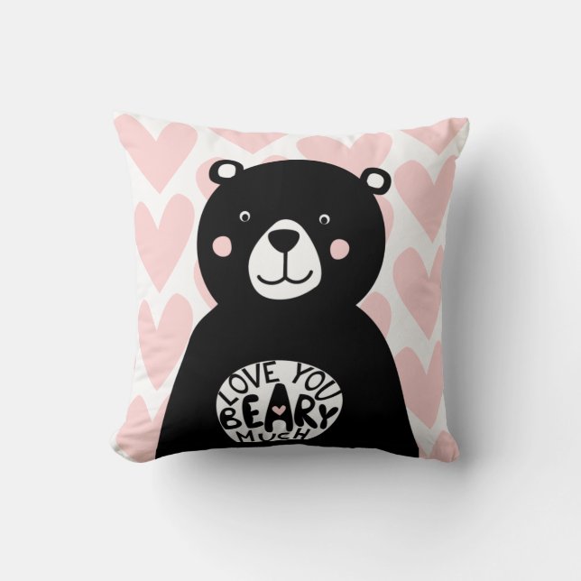 Love you Beary Much Nordic Black Bear Lettering Throw Pillow (Front)