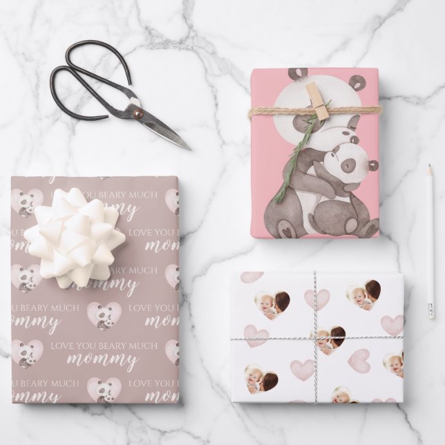 Love You Beary Much Panda Wrapping Paper Sheets  (Front)