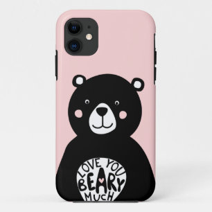 Love you Beary Much Scandinavian Bear Pink Black iPhone 11 Case