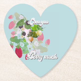Love You Berry Much Paper Coaster Heart