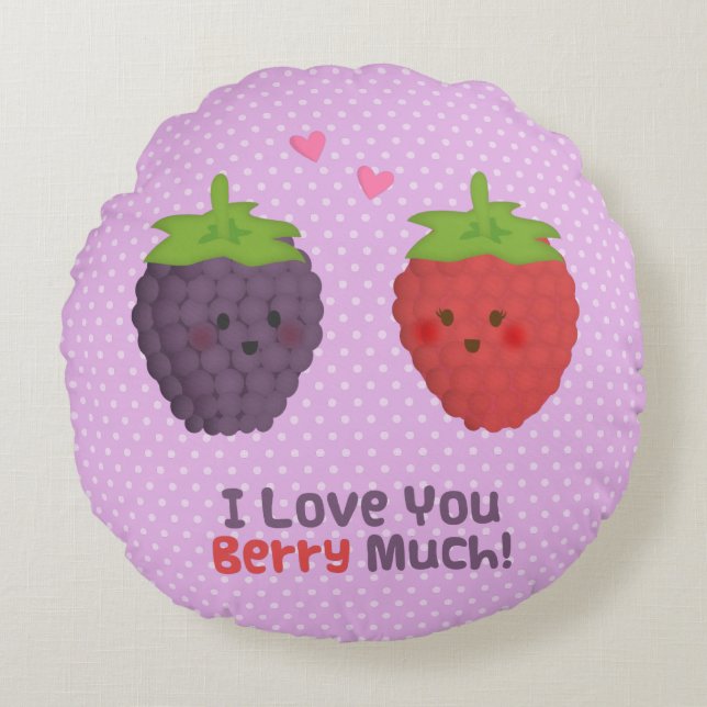 Love You Berry Much Pun Humour Polka Dots Round Pillow (Front)
