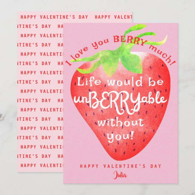 Love You Berry Much Strawberry Sweet Valentines Holiday Card (Front/Back)
