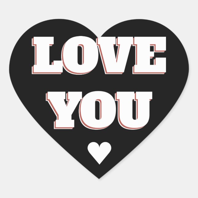 Love You Black and White Heart Wedding Sticker (Devant)