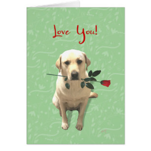 Love You Card, Retriever Dog avec Rose, Adorable