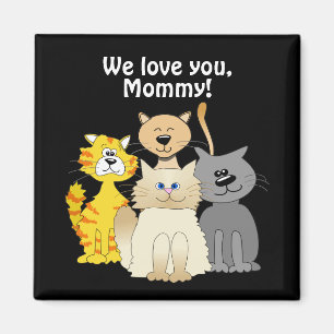 Love You Cat Mom Lots of Cute Cartoon Cats Black Magnet