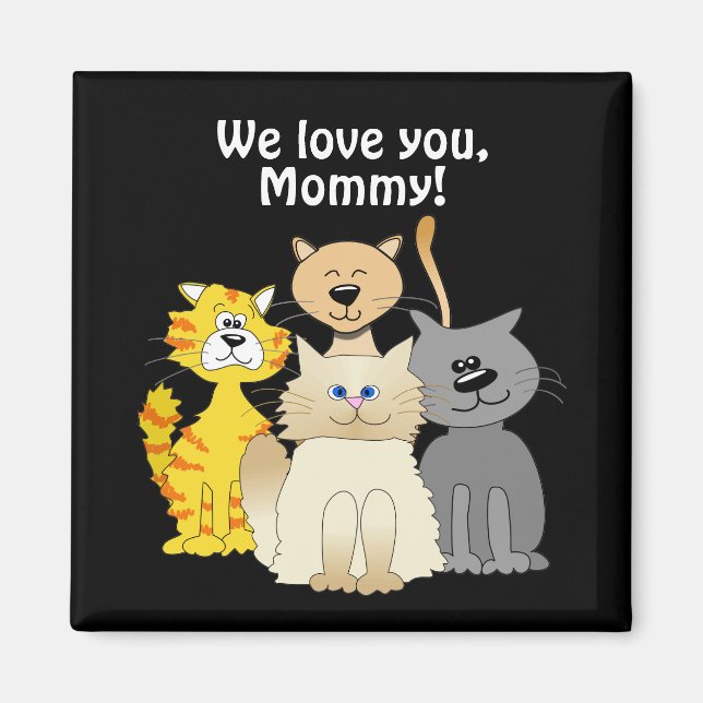 Love You Cat Mom Lots of Cute Cartoon Cats Black Magnet (Front)