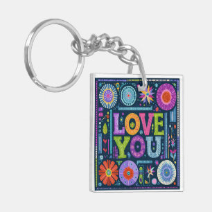 Love You, colorful vintage design, Keychain