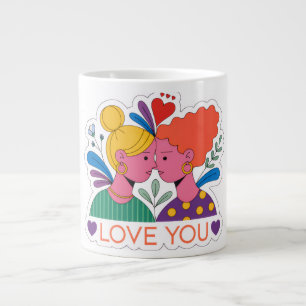 Love You Colourful Floral Hug Illustration Large Coffee Mug