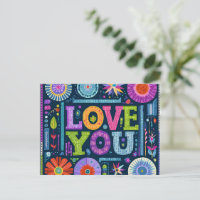 Love You, colourful vintage design,