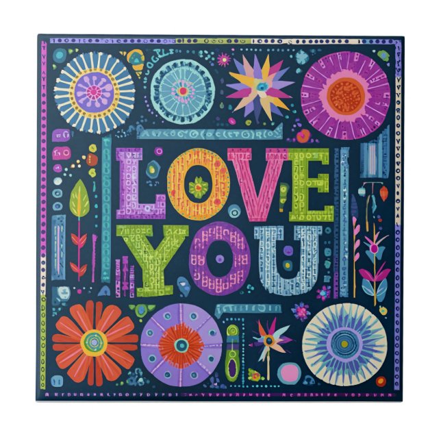 Love You, colourful vintage design, Tile (Front)