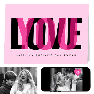 Love You Custom 2 Photo Happy Valentine's Day Pink Card