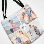 Love You Custom Heart Photo Collage Tote Bag<br><div class="desc">Modern and stylish custom photo tote bag design features a 4 photo collage of square Instagram style photos (8 total pictures on the front and back of the bag) in a simple arrangement that is centred with love in a heart shape. Personalize the dark charcoal grey (colour can be modified)...</div>