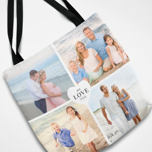 Love You Custom Heart Photo Collage Tote Bag