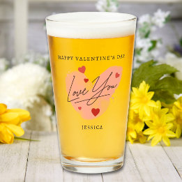 Love You Custom Text Name Watercolor Red Hearts Glass