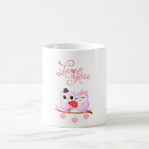 Love You Cute Owls Couple Valentine Heart Pink Rom Coffee Mug