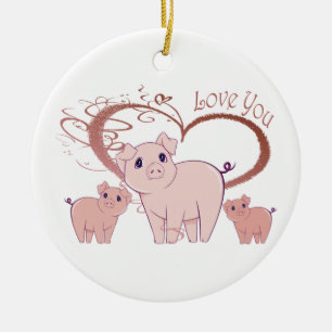 Love You, Cute Piggies Art Ceramic Ornament