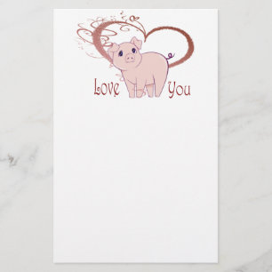 Love You, Cute Piggy Art Stationery