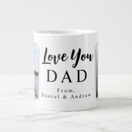 Love You Dad | 2 Customizable Photos And Names Large Coffee Mug